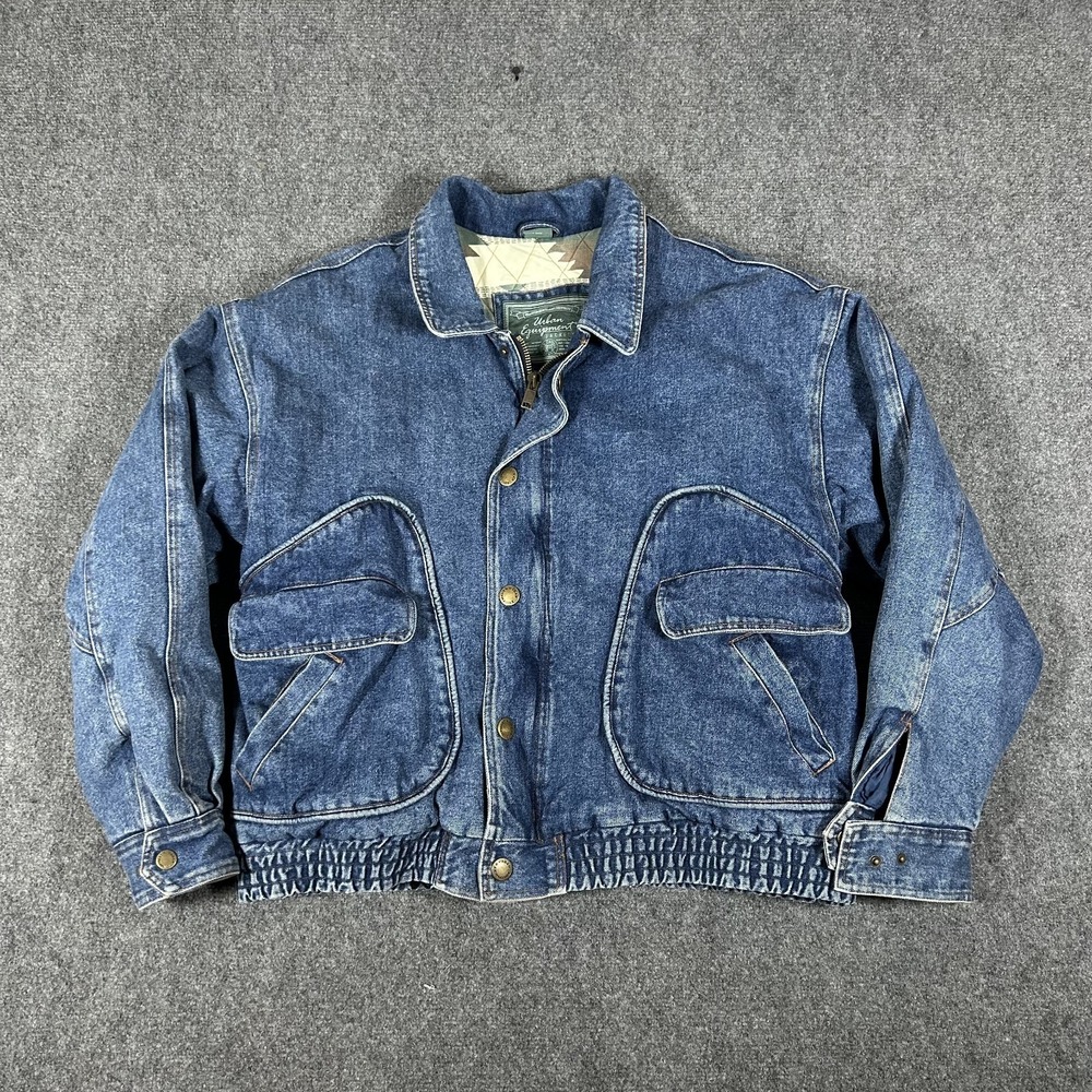 Vintage Urban Equipment Denim Bomber Jacket Men's Large Aztec Quilted Lining